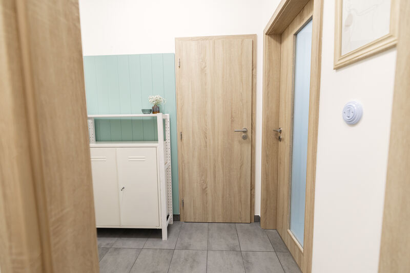 Vstupní chodba apartmánu s prosklenými dveřmi